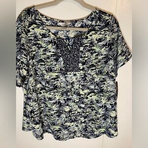 Women’s Christopher & Banks Floral Short Sleeve Top Navy Blue Aqua Lime Size 1X